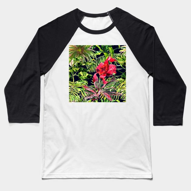 Seamless tropical flower Baseball T-Shirt by Olga Berlet